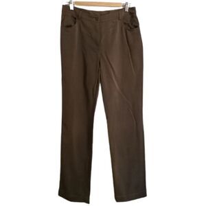 𝅺AKRIS Dark Beige / Green Wool Straigth Classic Trouser Pants Size Large